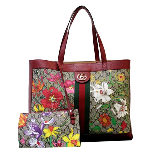 gucci red tote with flowers|vintage Gucci floral bag.